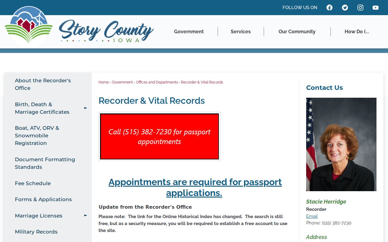 Story County Recorder and Vital Records source for Ames records