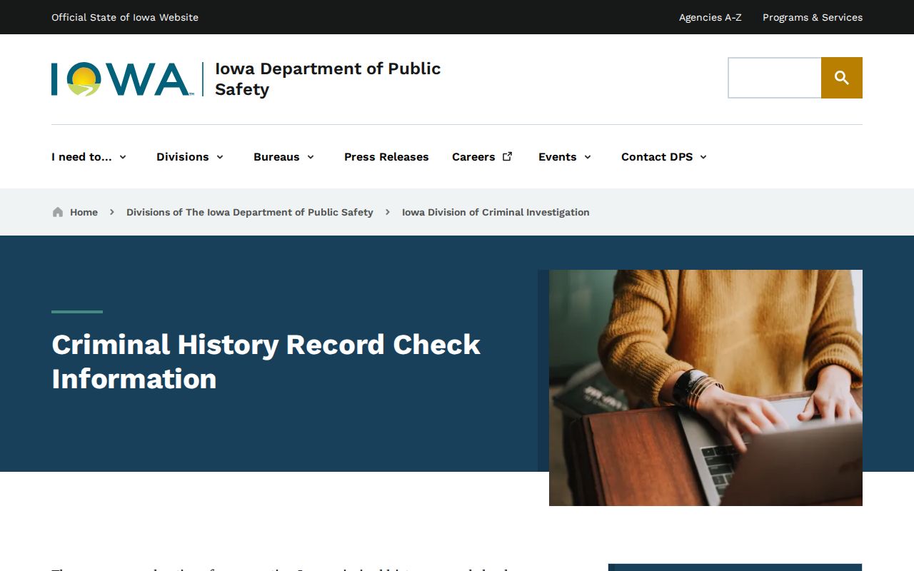 Iowa DCI official criminal history record check information
